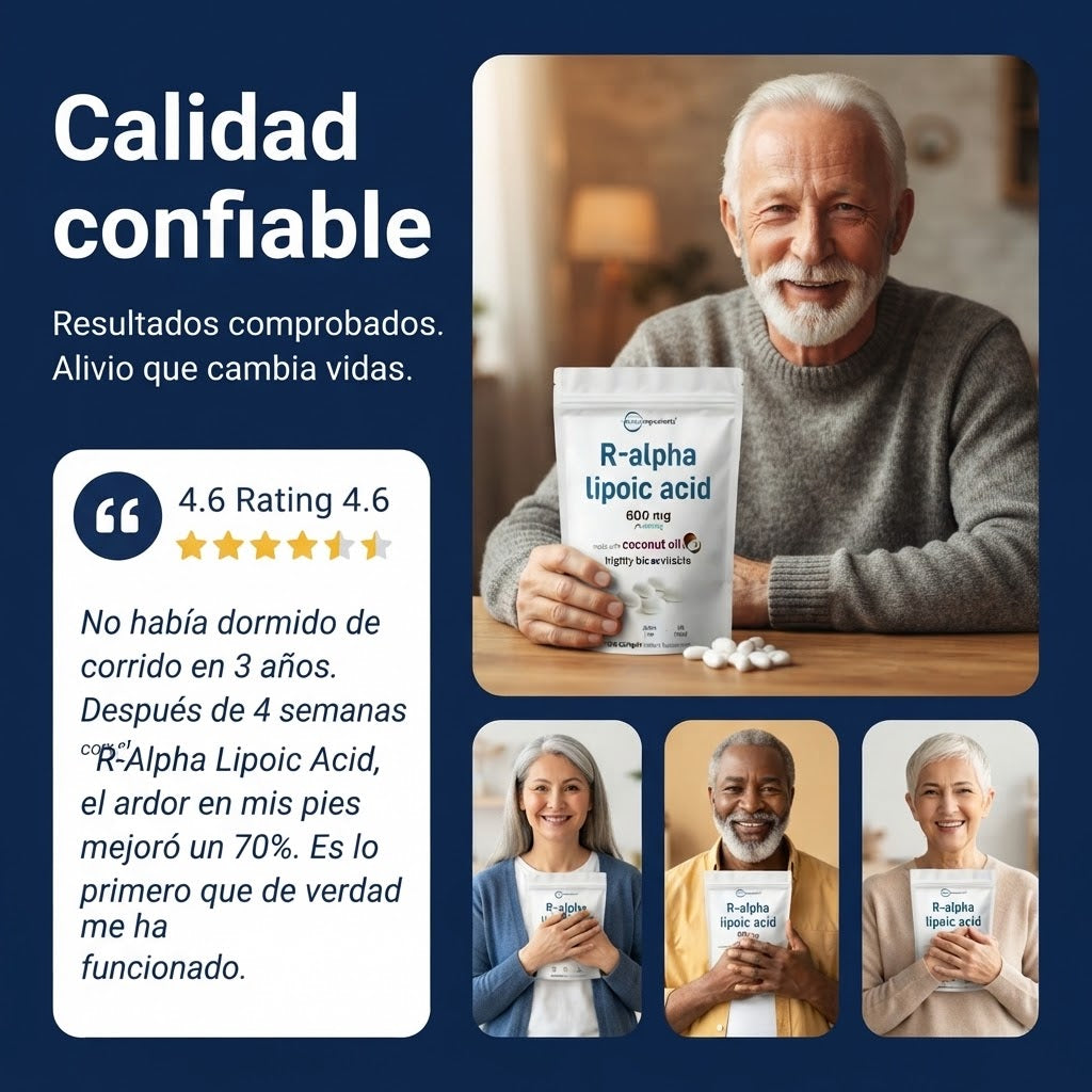 Ácido R-Alfa Lipoico 600 mg con aceite de coco