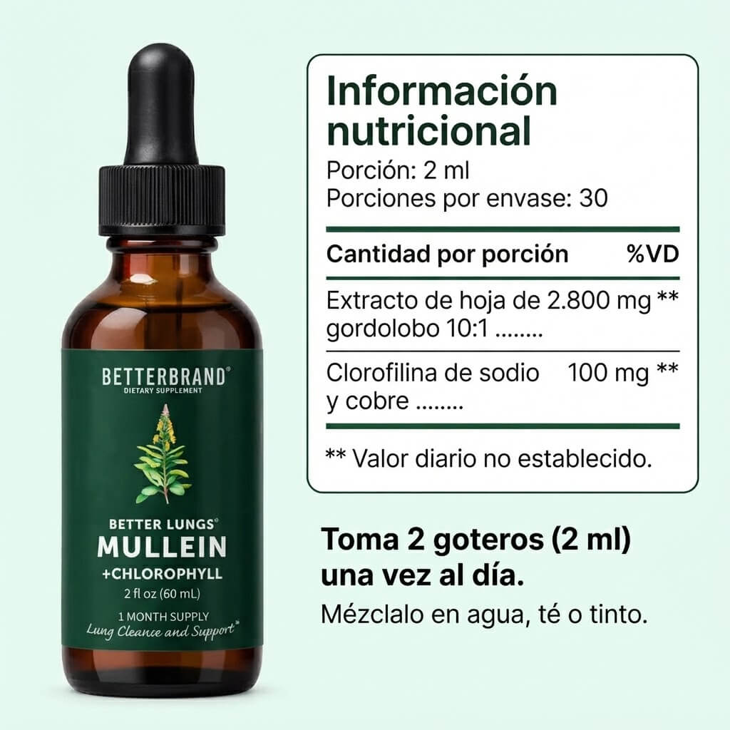 BetterLungs® Gotas de Gordolobo + Clorofila – 60 ml