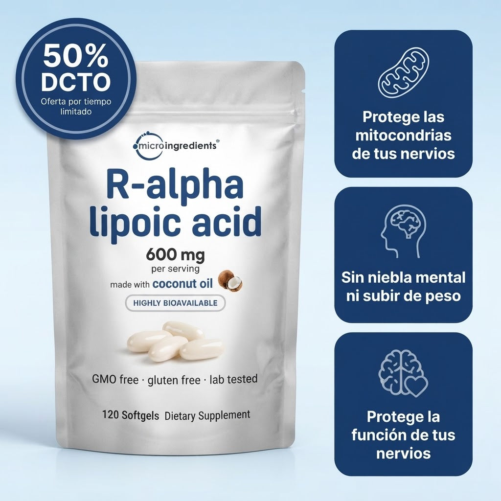 Ácido R-Alfa Lipoico 600 mg con aceite de coco