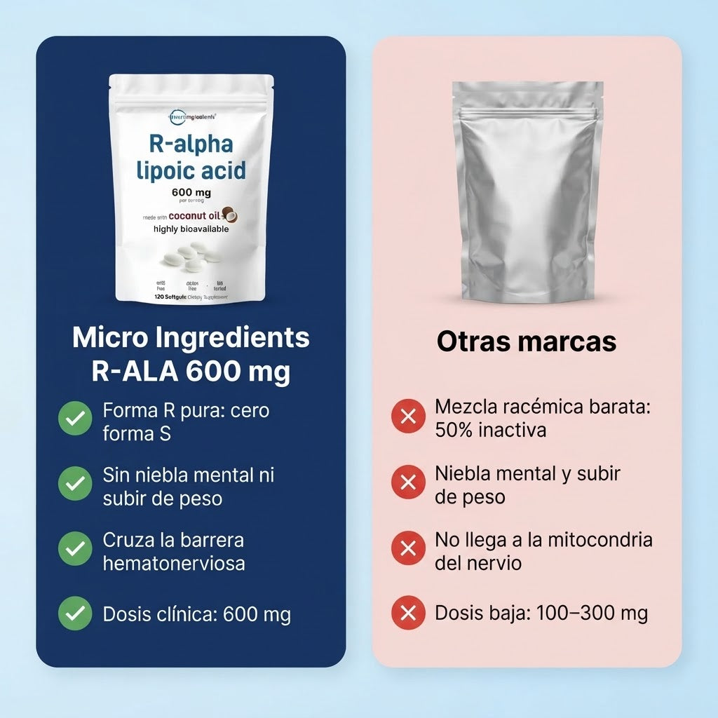 Ácido R-Alfa Lipoico 600 mg con aceite de coco