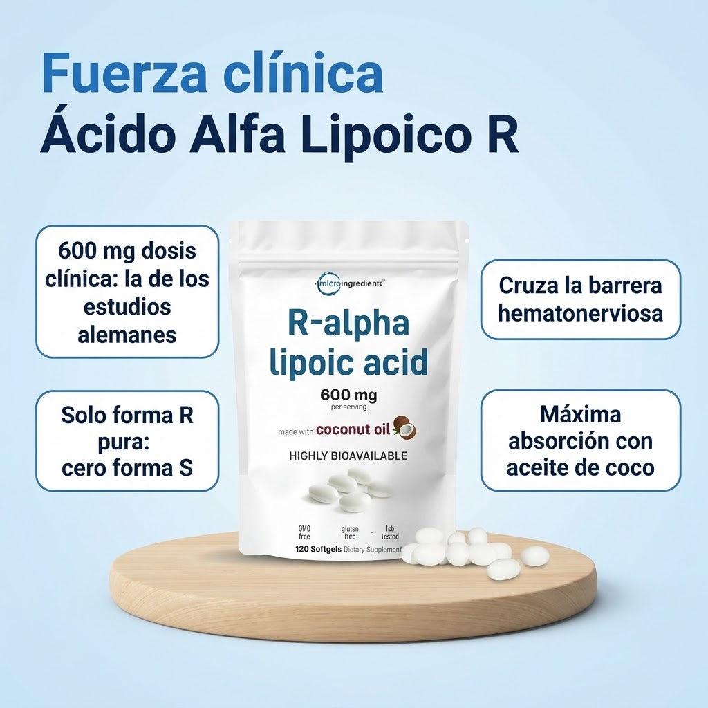 Ácido R-Alfa Lipoico 600 mg con aceite de coco