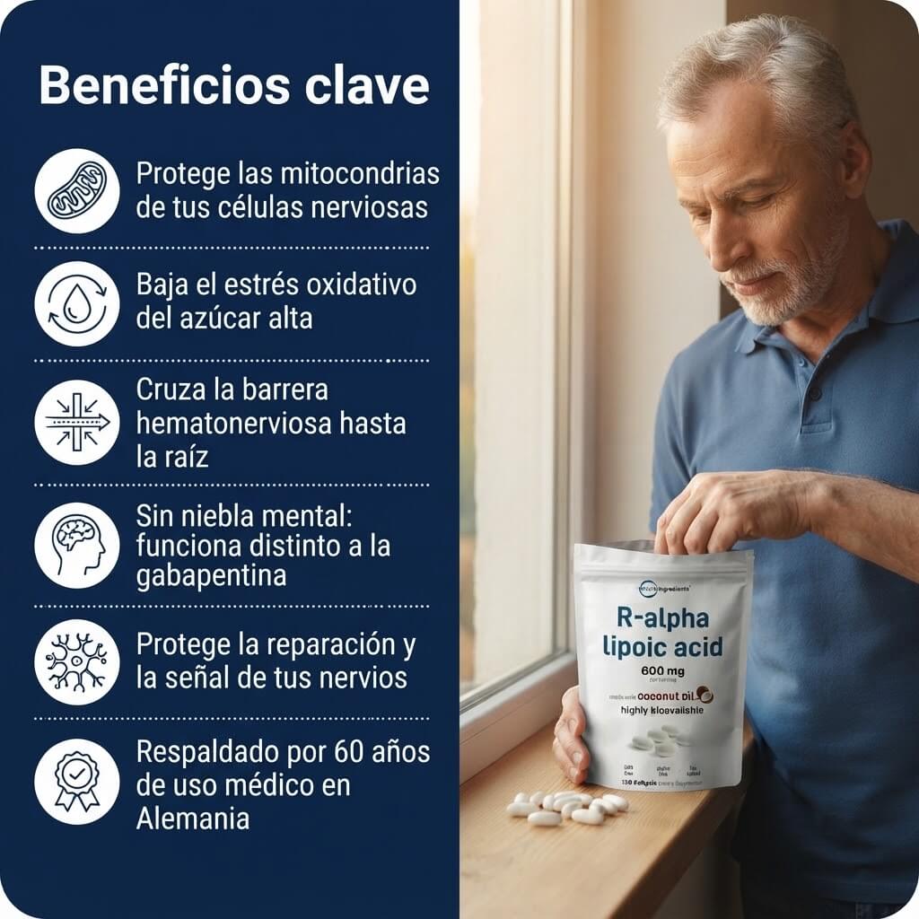 Ácido R-Alfa Lipoico 600 mg con aceite de coco