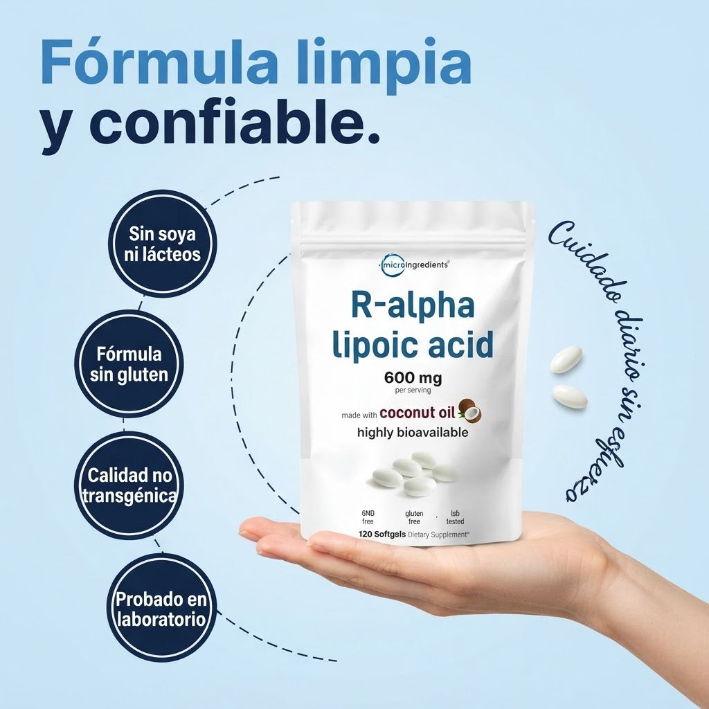 Ácido R-Alfa Lipoico 600 mg con aceite de coco